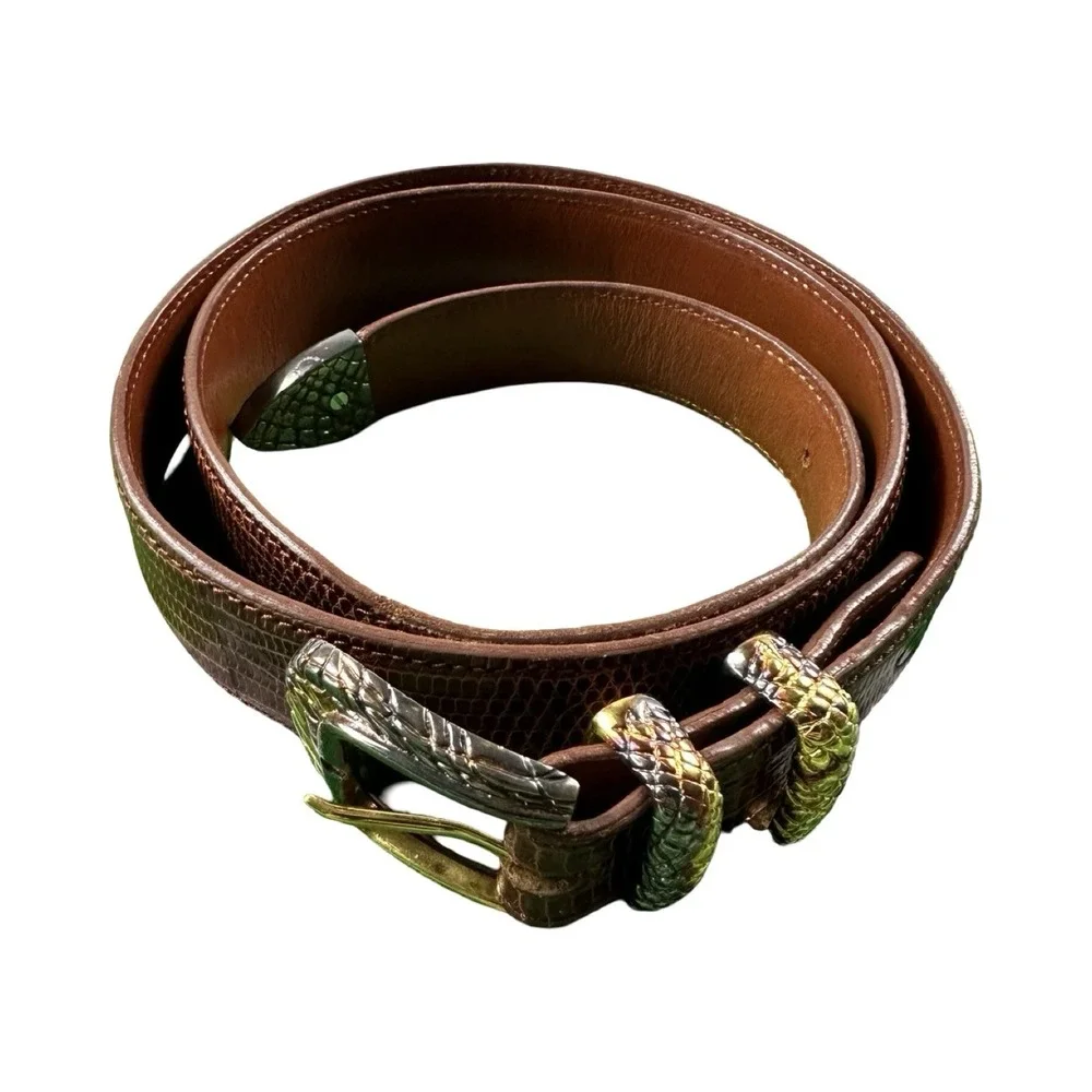 Billy Martin x J Deegan Lizard Sterling Silver Gold Plated Buckle Set Size 34